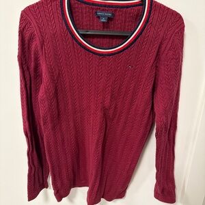 Tommy Hilfiger Women's Burgundy Cable Knit Sweater